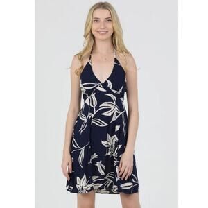 Angie Women's V-Neck Halter Blue 100% Rayon Floral Mini Dress Size M